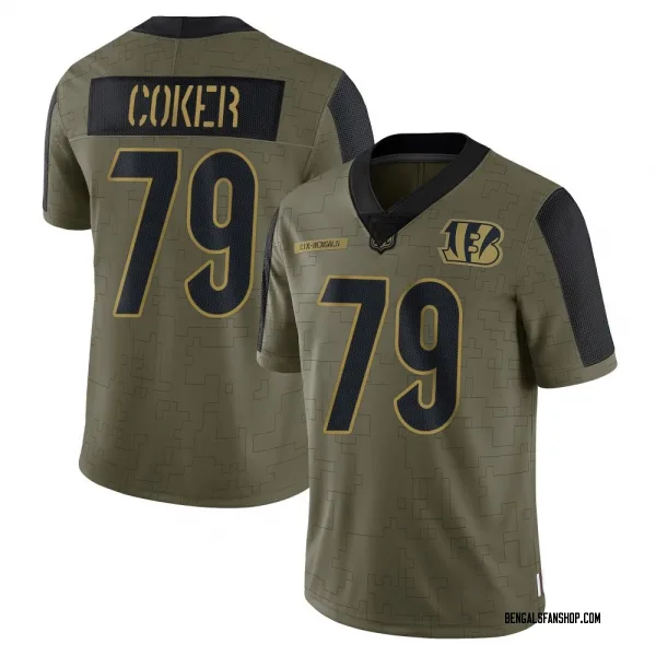 Men's Andrew Coker Cincinnati Bengals Limited Olive 2021 Salute To Service Jersey