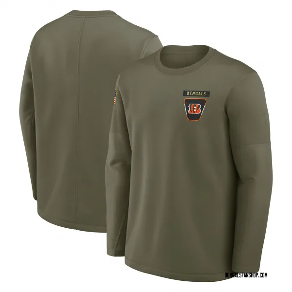Men's Cincinnati Bengals Olive 2025 Salute to Service Sideline Coaches Long Sleeve T-Shirt