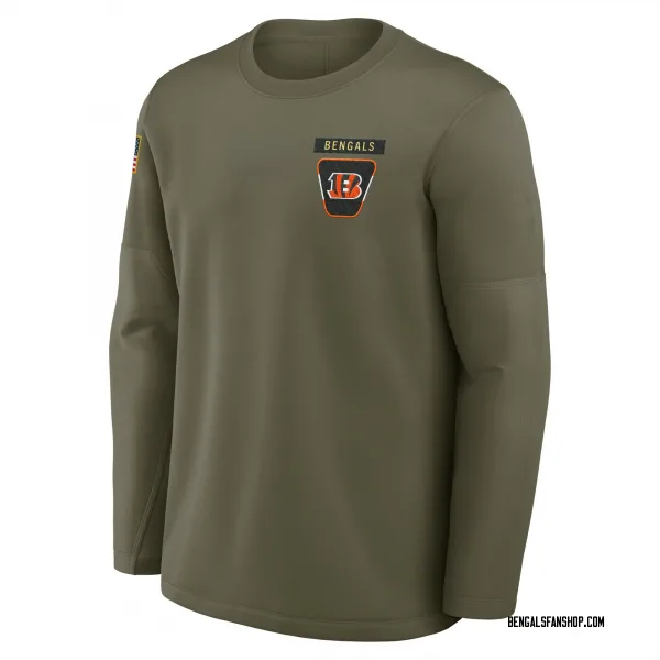 Men's Cincinnati Bengals Olive 2025 Salute to Service Sideline Coaches Long Sleeve T-Shirt