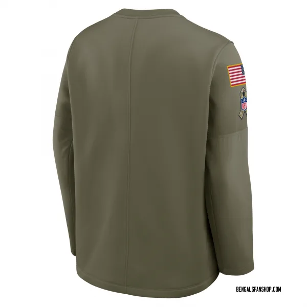 Men's Cincinnati Bengals Olive 2025 Salute to Service Sideline Coaches Long Sleeve T-Shirt