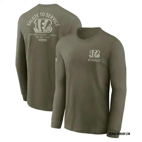 Men's Cincinnati Bengals Olive 2025 Salute to Service Sideline Long Sleeve T-Shirt