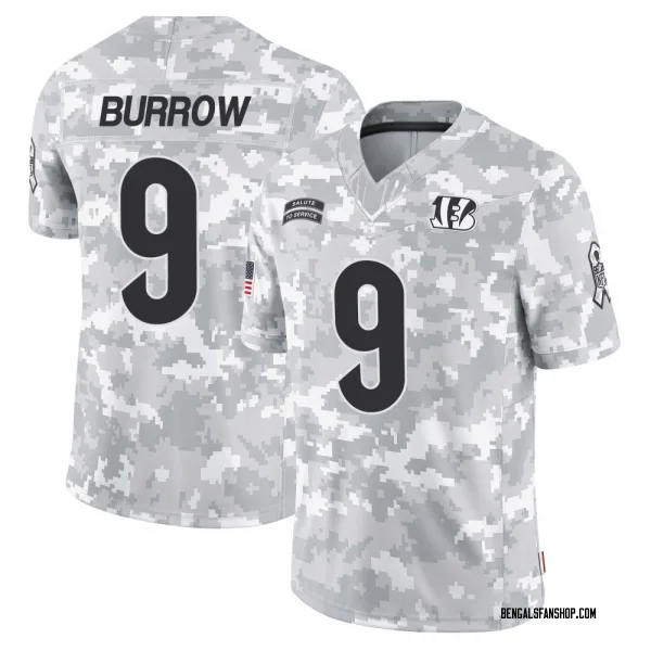 Men's Joe Burrow Cincinnati Bengals Limited Arctic Camo 2024 Salute to Service Jersey