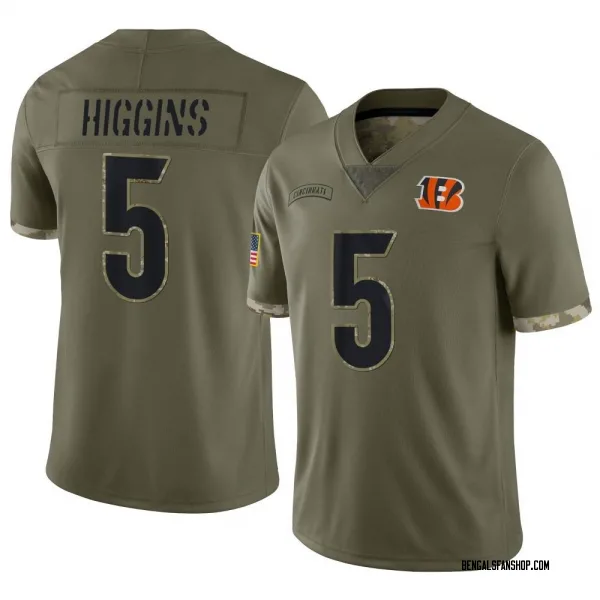 Men's Tee Higgins Cincinnati Bengals Limited Olive 2022 Salute To Service Jersey