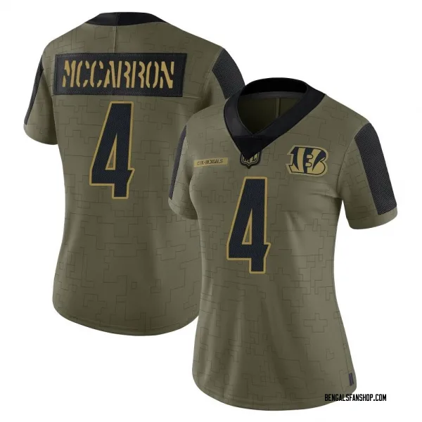 Women's AJ McCarron Cincinnati Bengals Limited Olive 2021 Salute To Service Jersey