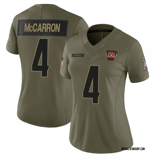 Women's AJ McCarron Cincinnati Bengals Limited Olive 2025 Salute to Service Jersey