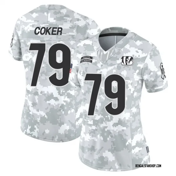 Women's Andrew Coker Cincinnati Bengals Limited Arctic Camo 2024 Salute to Service Jersey