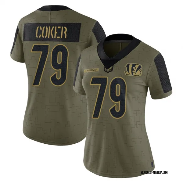 Women's Andrew Coker Cincinnati Bengals Limited Olive 2021 Salute To Service Jersey