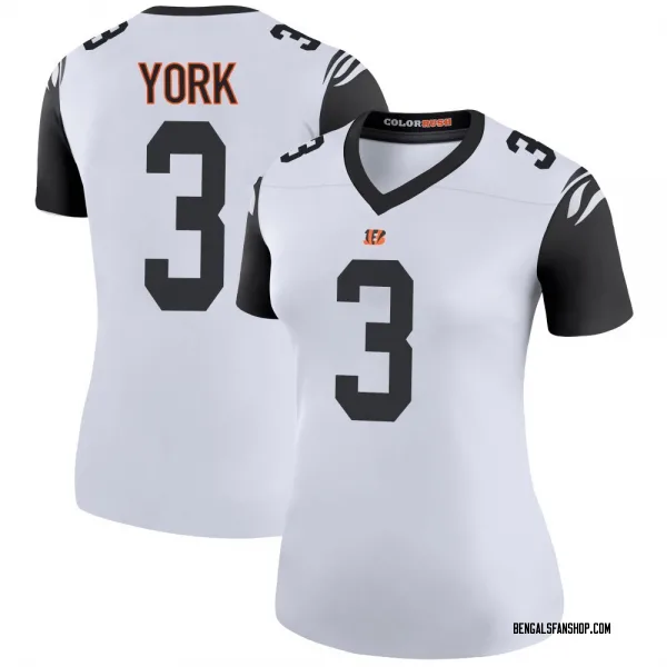 Women's Cade York Cincinnati Bengals Legend White Color Rush Jersey