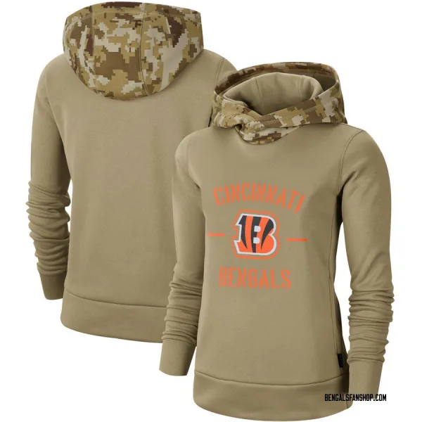 Women's Cincinnati Bengals Khaki 2019 Salute to Service Therma Pullover Hoodie
