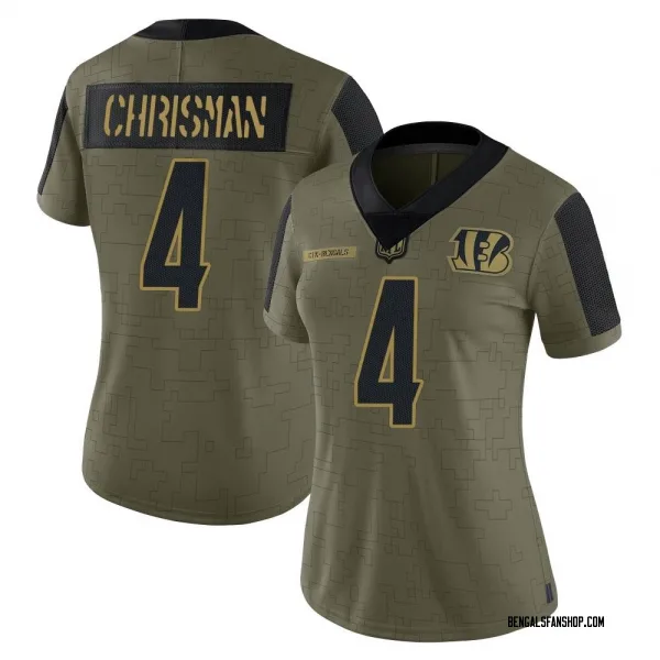 Women's Drue Chrisman Cincinnati Bengals Limited Olive 2021 Salute To Service Jersey