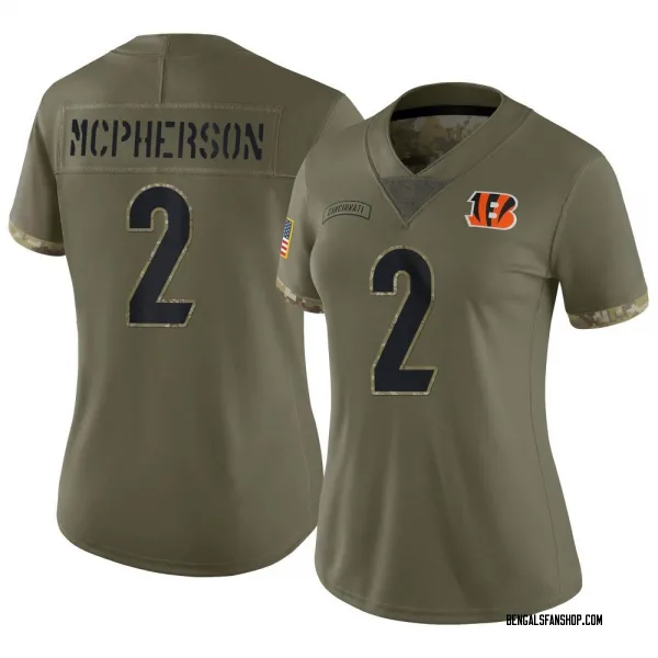 Women's Evan McPherson Cincinnati Bengals Limited Olive 2022 Salute To Service Jersey