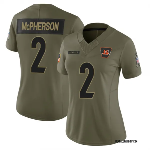 Women's Evan McPherson Cincinnati Bengals Limited Olive 2025 Salute to Service Jersey