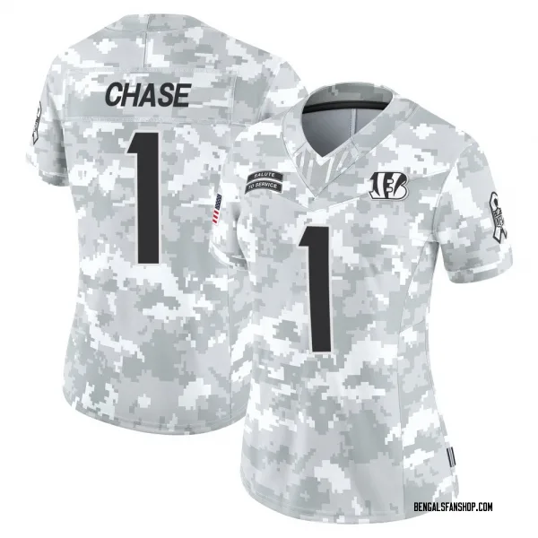 Women's Ja'Marr Chase Cincinnati Bengals Limited Arctic Camo 2024 Salute to Service Jersey