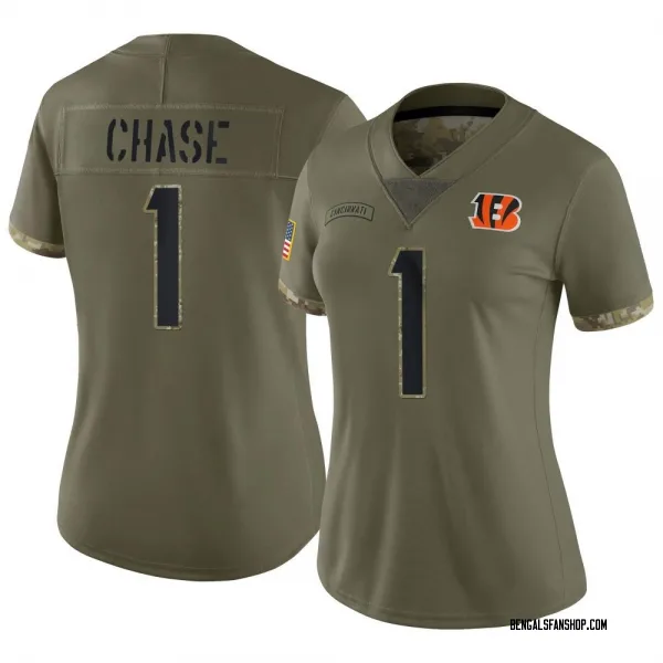 Women's Ja'Marr Chase Cincinnati Bengals Limited Olive 2022 Salute To Service Jersey