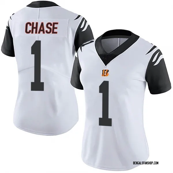 Women's Ja'Marr Chase Cincinnati Bengals Limited White Color Rush Vapor Untouchable Jersey