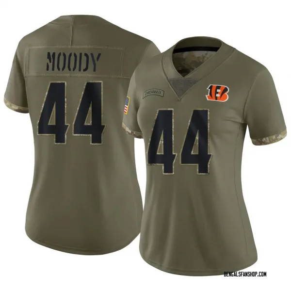 Women's Jaylen Moody Cincinnati Bengals Limited Olive 2022 Salute To Service Jersey