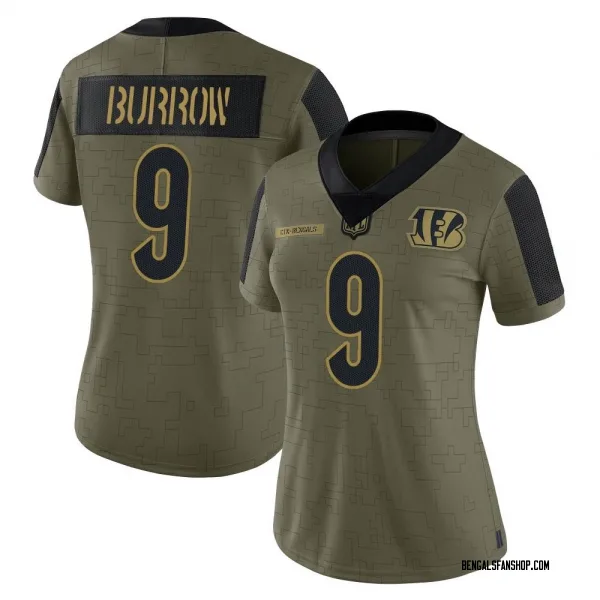 Women's Joe Burrow Cincinnati Bengals Limited Olive 2021 Salute To Service Jersey