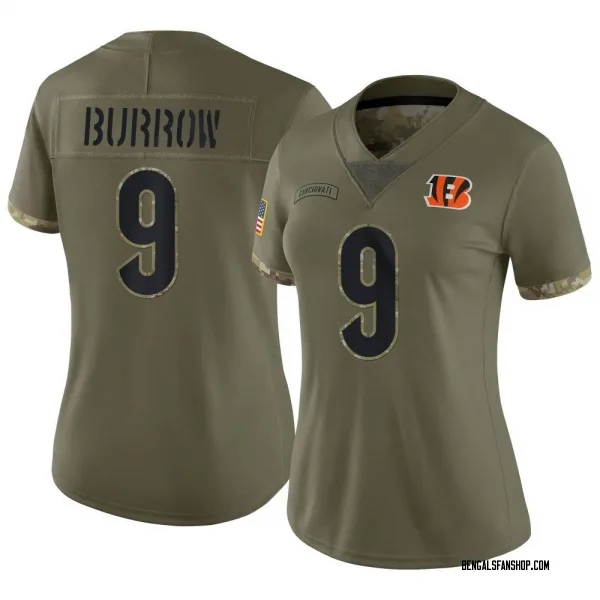 Women's Joe Burrow Cincinnati Bengals Limited Olive 2022 Salute To Service Jersey