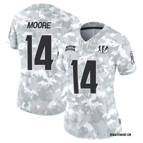 Women's Jordan Moore Cincinnati Bengals Limited Arctic Camo 2024 Salute to Service Jersey