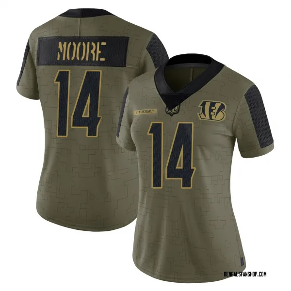 Women's Jordan Moore Cincinnati Bengals Limited Olive 2021 Salute To Service Jersey