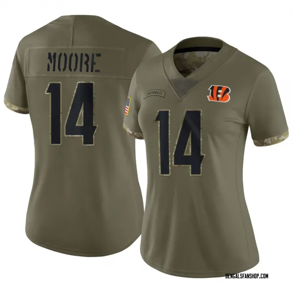 Women's Jordan Moore Cincinnati Bengals Limited Olive 2022 Salute To Service Jersey