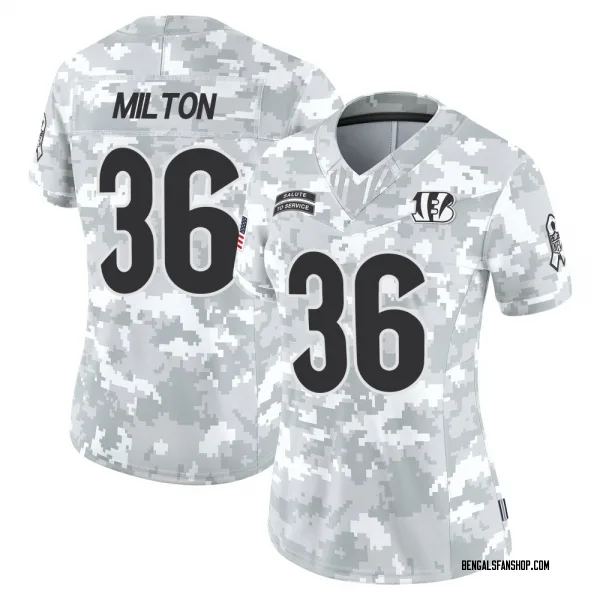 Women's Kendall Milton Cincinnati Bengals Limited Arctic Camo 2024 Salute to Service Jersey