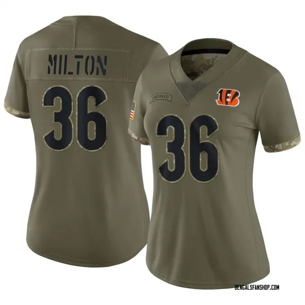 Women's Kendall Milton Cincinnati Bengals Limited Olive 2022 Salute To Service Jersey