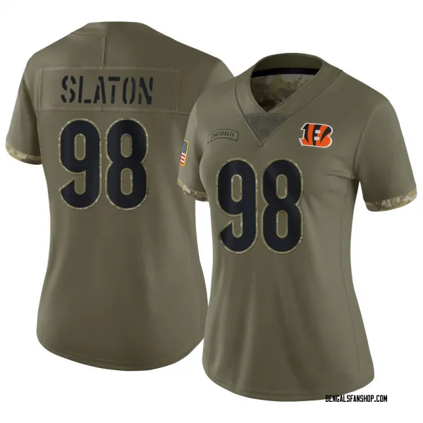 Women's T.J. Slaton Cincinnati Bengals Limited Olive 2022 Salute To Service Jersey