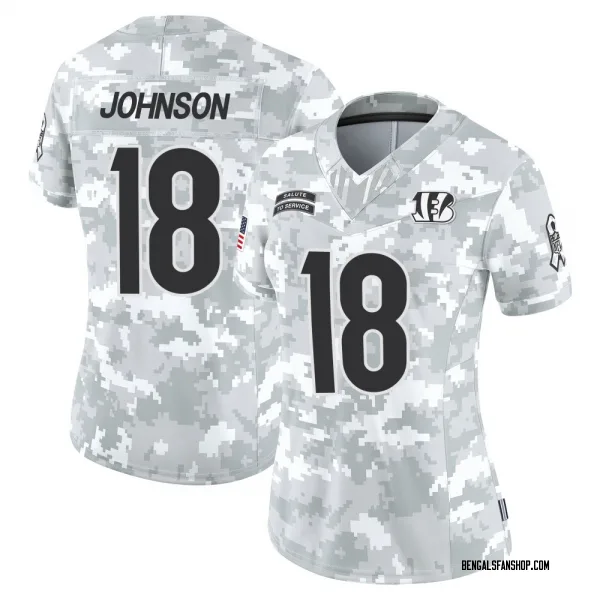 Women's Xavier Johnson Cincinnati Bengals Limited Arctic Camo 2024 Salute to Service Jersey