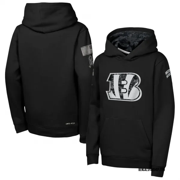Youth Cincinnati Bengals Black 2026 Salute to Service Club Fleece Pullover Hoodie
