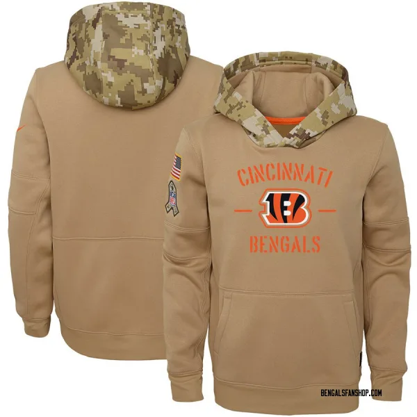 Youth Cincinnati Bengals Khaki 2019 Salute to Service Therma Pullover Hoodie