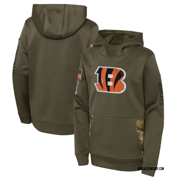 Youth Cincinnati Bengals Olive 2022 Salute to Service Performance Pullover Hoodie