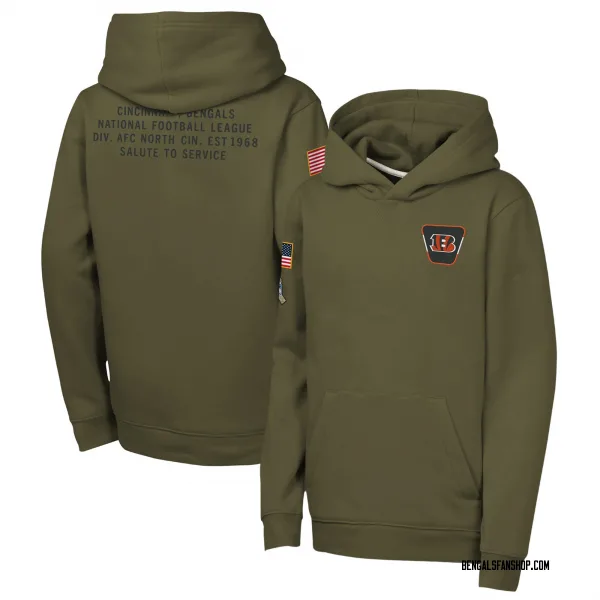 Youth Cincinnati Bengals Olive 2025 Salute to Service Club Fleece Hoodie