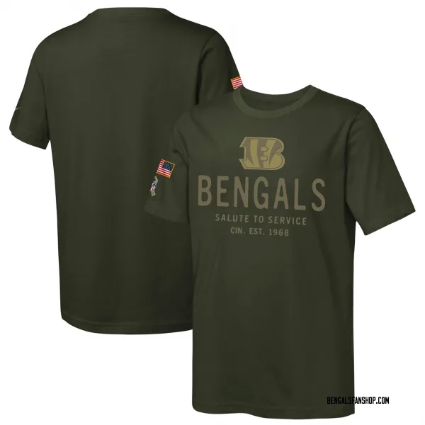 Youth Cincinnati Bengals Olive 2025 Salute to Service Sideline T-Shirt