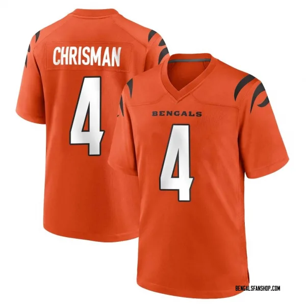 Youth Drue Chrisman Cincinnati Bengals Game Orange Jersey