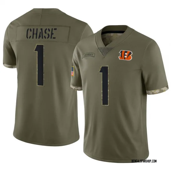 Youth Ja'Marr Chase Cincinnati Bengals Limited Olive 2022 Salute To Service Jersey