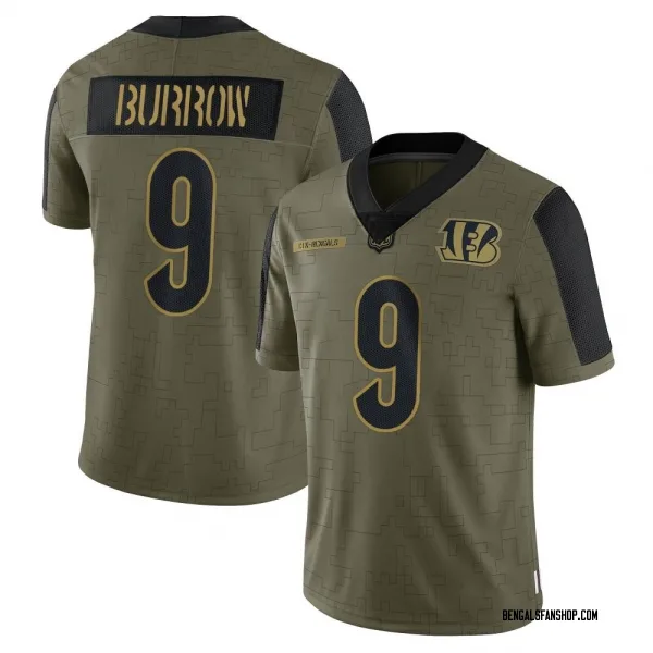 Youth Joe Burrow Cincinnati Bengals Limited Olive 2021 Salute To Service Jersey