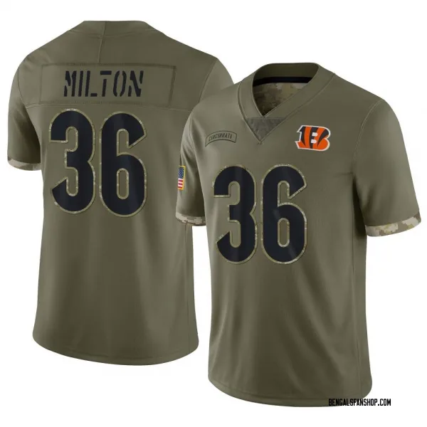 Youth Kendall Milton Cincinnati Bengals Limited Olive 2022 Salute To Service Jersey